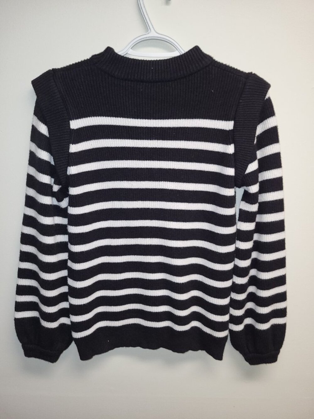 Prettygarden Black & White Striped Ribbed Knit Mock Neck Sweater Small